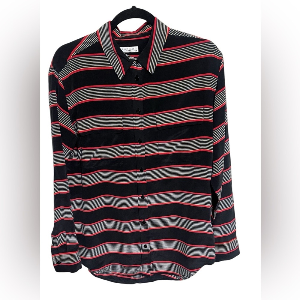 Equipment Black and Red Striped Button Down Shirt